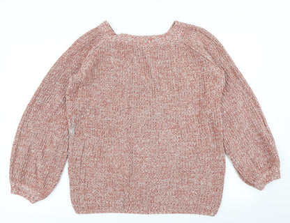 Additional front view of V women’s pink knit jumper, size UK 14, - deep v back