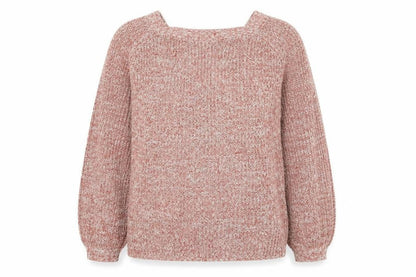 Front view of V women’s pink knit jumper, size UK 14, - deep v back
