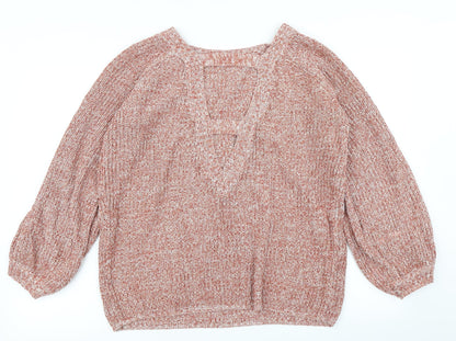 Back view of V women’s pink knit jumper, size UK 14, - deep v back
