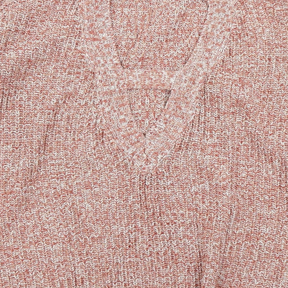 Brand and care label for V women’s pink knit jumper, size UK 14, - deep v back