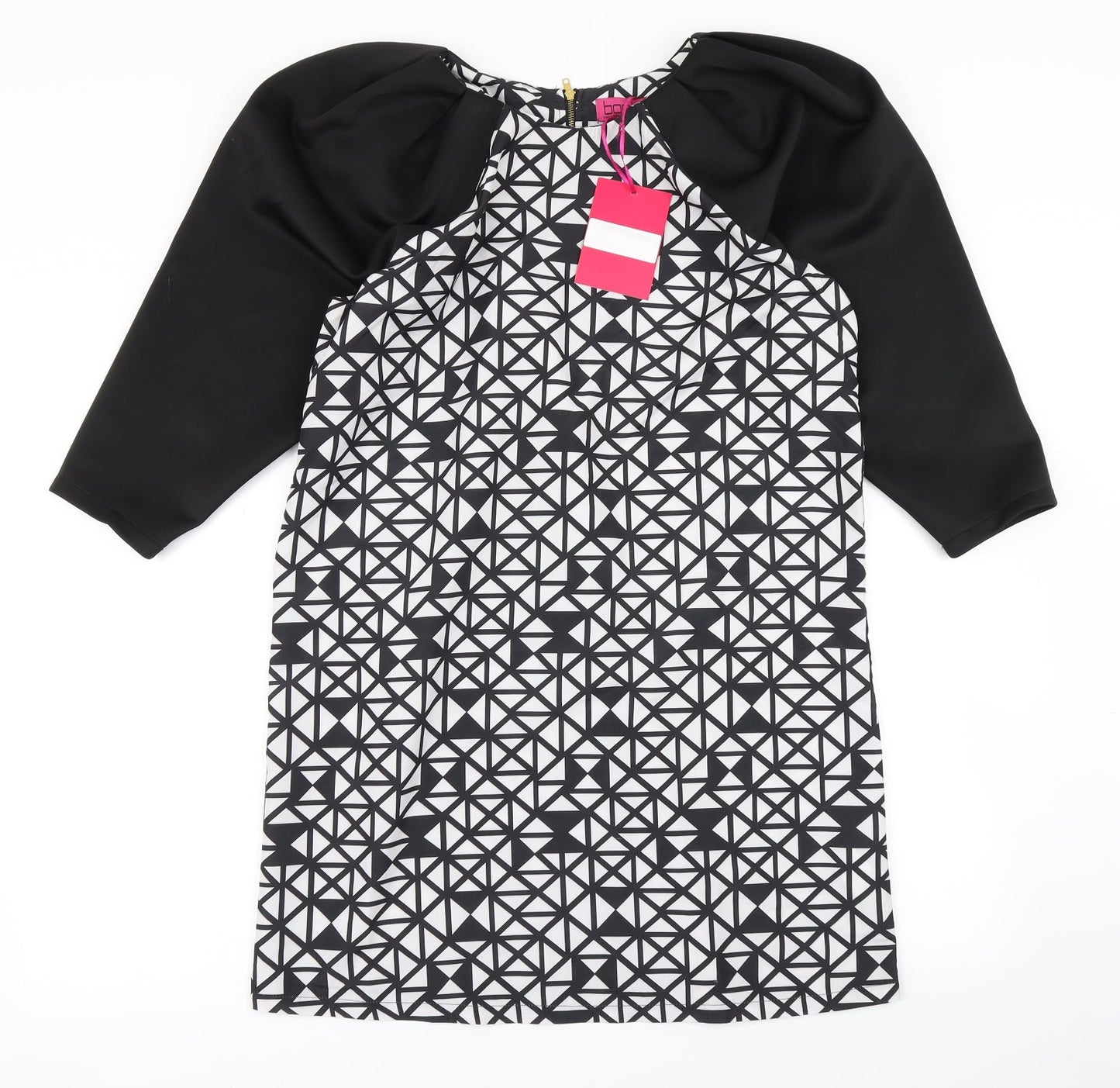 Boohoo Womens Black Geometric  A-Line  Size 12  - Balloon sleeve