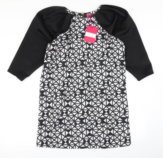 Boohoo Womens Black Geometric  A-Line  Size 12  - Balloon sleeve