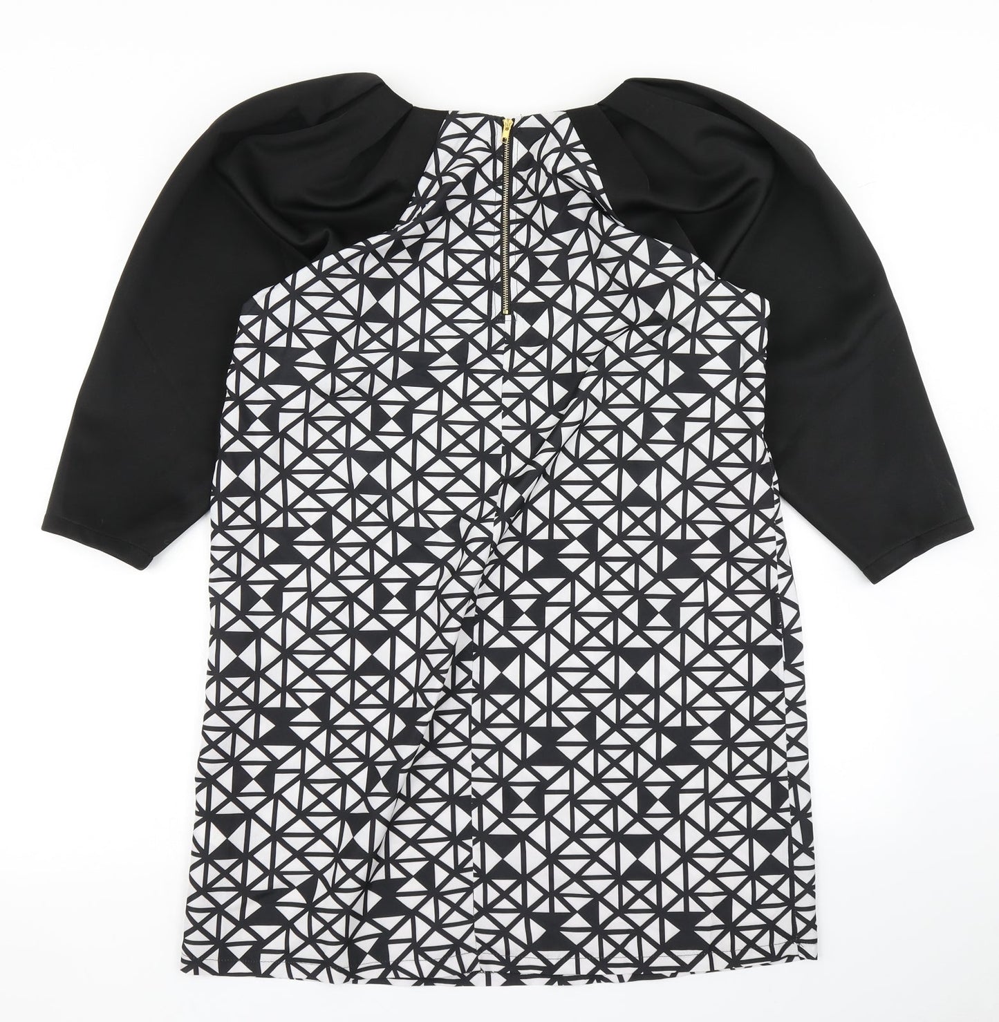 Boohoo Womens Black Geometric  A-Line  Size 12  - Balloon sleeve