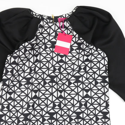 Boohoo Womens Black Geometric  A-Line  Size 12  - Balloon sleeve