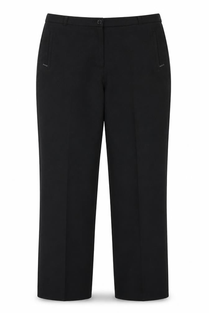 Front view of Marks & Spencer women’s black dress pants trousers, size UK 12, 28-inch leg