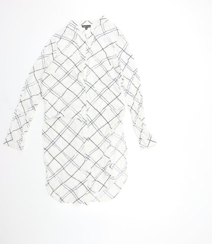 Additional front view of WAREHHOUSE women’s white check basic blouse, size UK 10