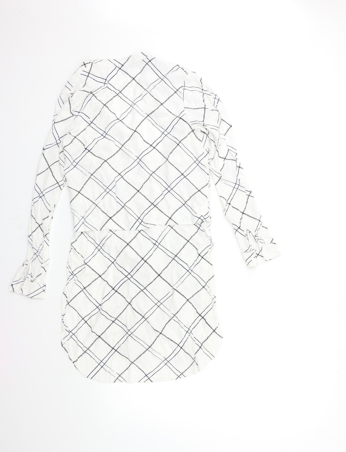 Back view of WAREHHOUSE women’s white check basic blouse, size UK 10