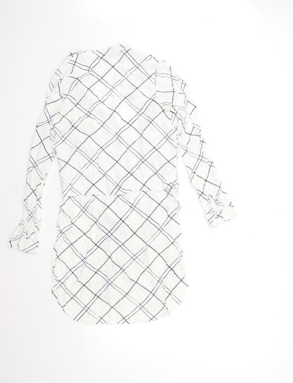 Back view of WAREHHOUSE women’s white check basic blouse, size UK 10