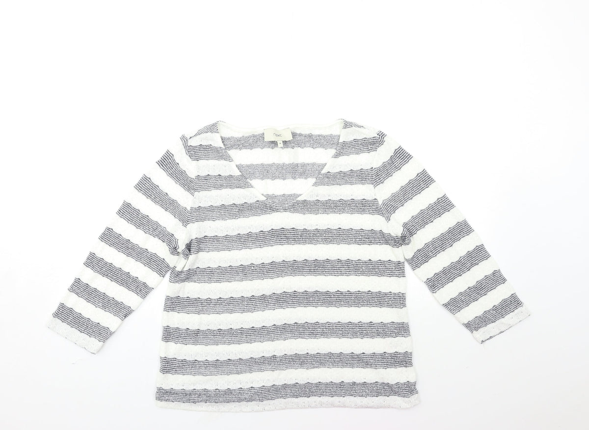Additional front view of net women’s white striped knit jumper, size UK 14