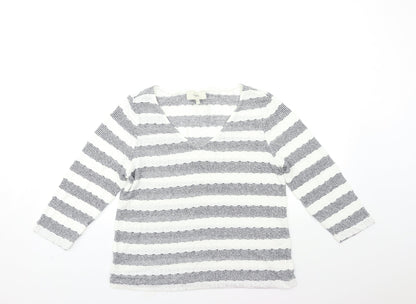 Additional front view of net women’s white striped knit jumper, size UK 14