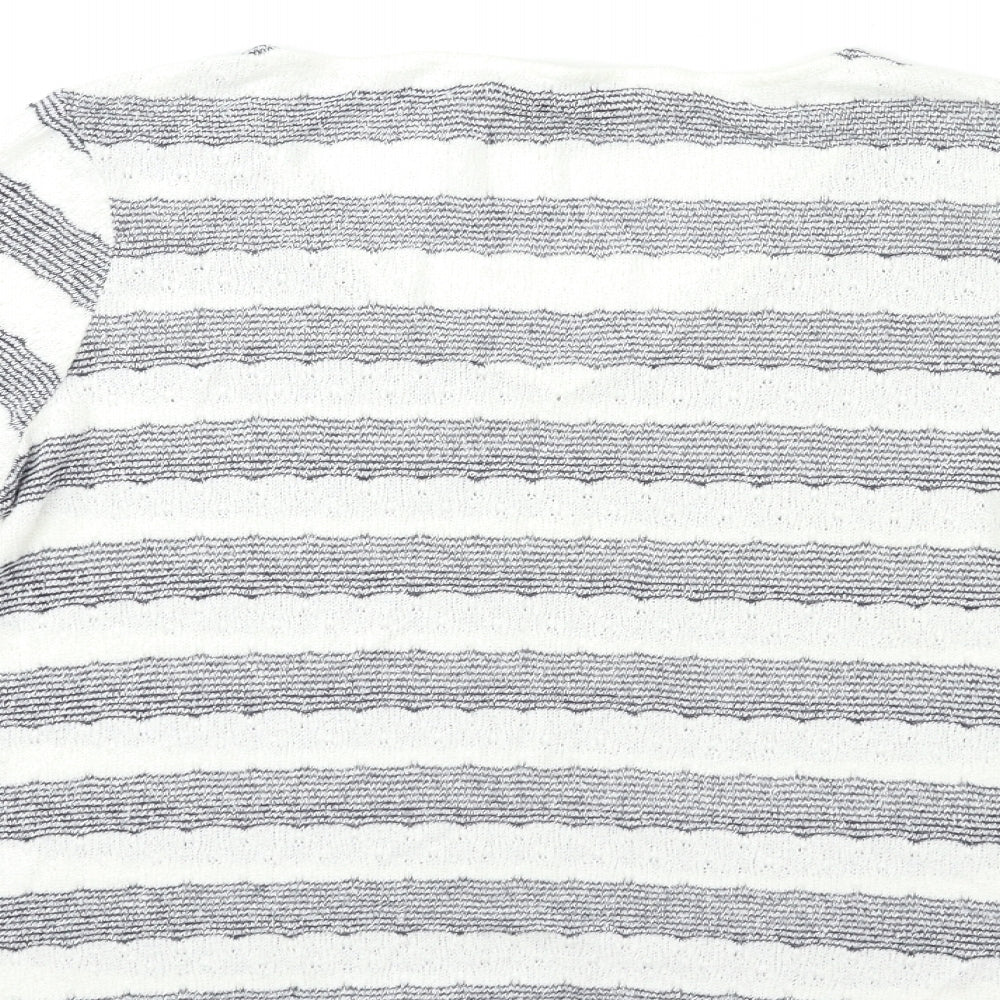 Brand and care label for net women’s white striped knit jumper, size UK 14