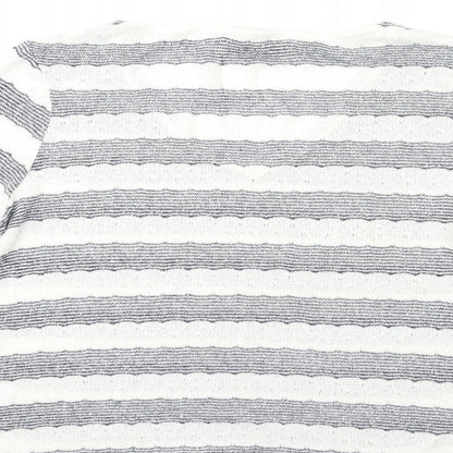 Brand and care label for net women’s white striped knit jumper, size UK 14