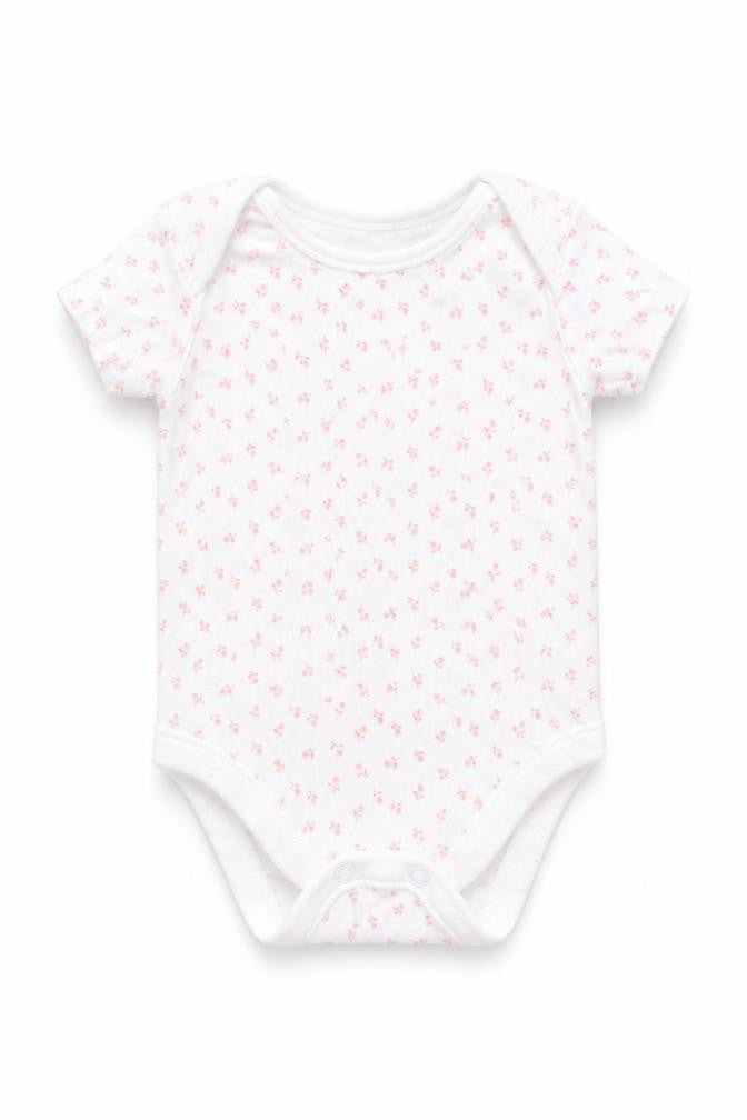 Front view of Nutmeg Baby White Floral Babygrow One-Piece, size 0-3, Months