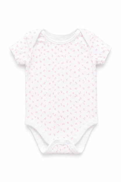 Front view of Nutmeg Baby White Floral Babygrow One-Piece, size 0-3, Months