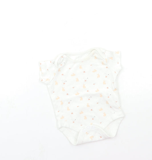 Front view of F&F Baby White Animal Print Babygrow One-Piece, size 0-3, Months