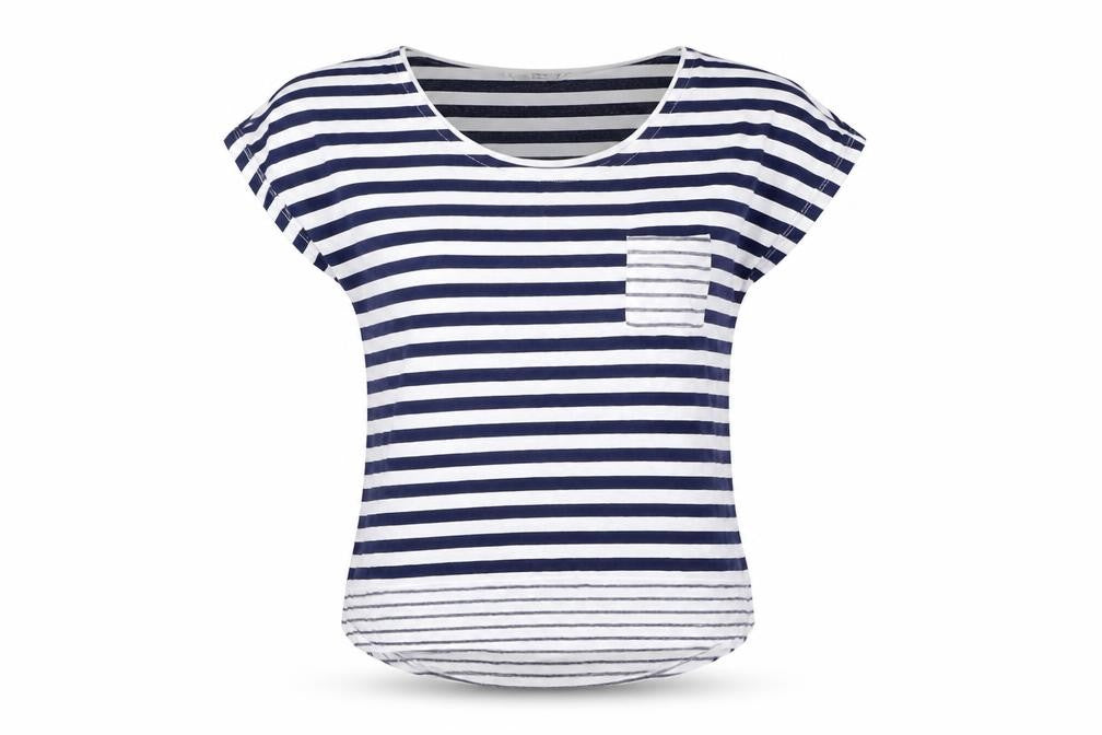 TU Womens White Striped  Basic T-Shirt Size 8