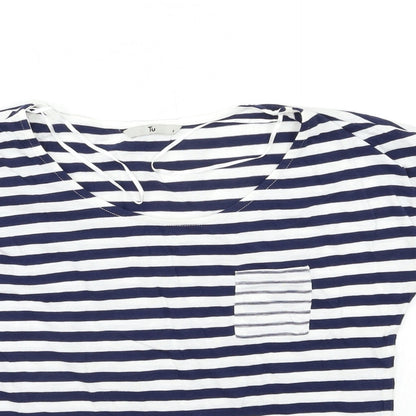 TU Womens White Striped  Basic T-Shirt Size 8