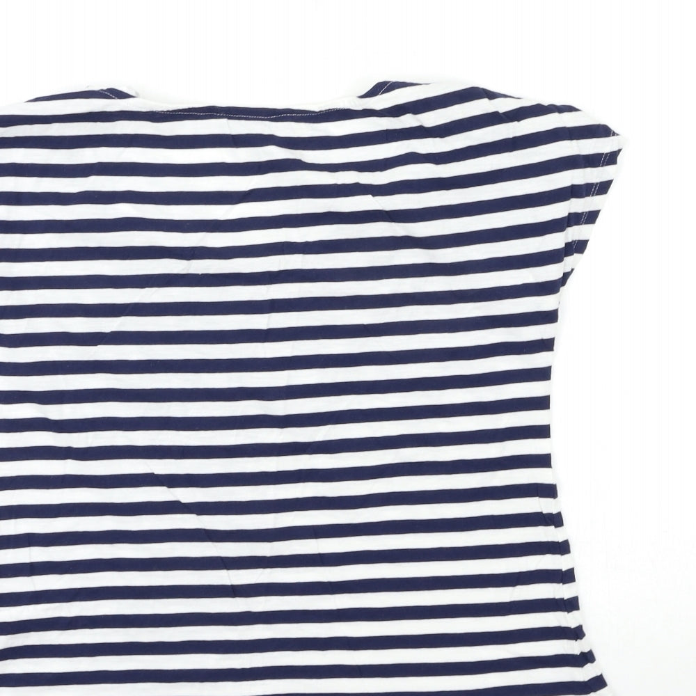 TU Womens White Striped  Basic T-Shirt Size 8