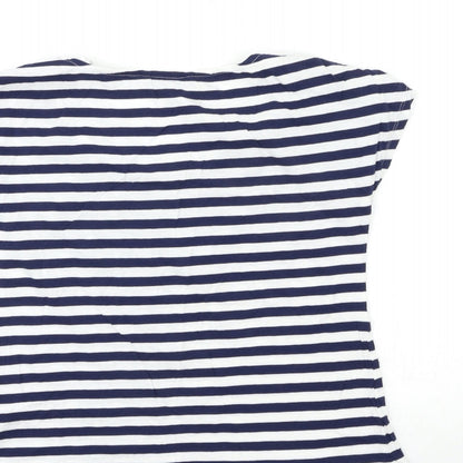 TU Womens White Striped  Basic T-Shirt Size 8
