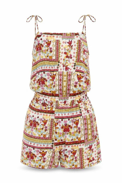 Front view of H&M coachella women’s multicoloured floral jumpsuit one-piece, size UK 6