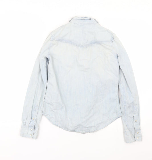 Womens UK Size XS Hollister Blue Basic Button-Up