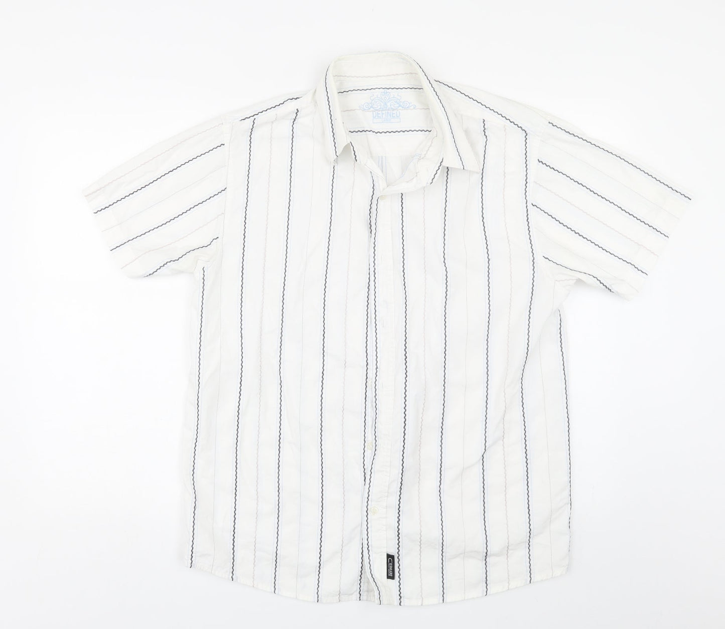 Mens UK Size L Defined White  Button-Up Short Sleeve Casual Shirt