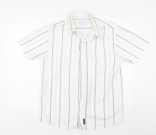 Mens UK Size L Defined White  Button-Up Short Sleeve Casual Shirt