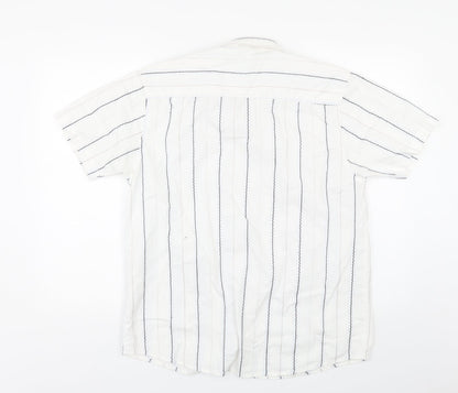 Mens UK Size L Defined White  Button-Up Short Sleeve Casual Shirt