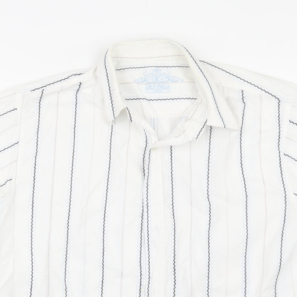 Mens UK Size L Defined White  Button-Up Short Sleeve Casual Shirt
