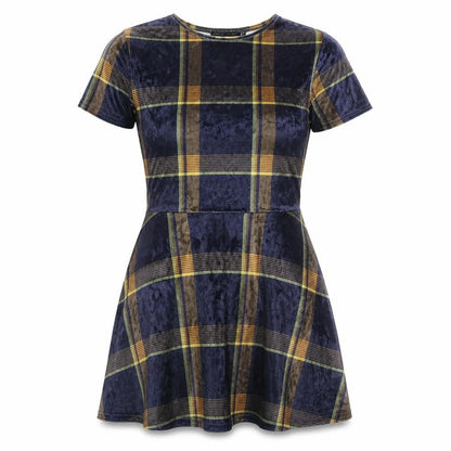 Front view of Look of the day women’s multicoloured plaid velour t-shirt dress, size UK 10