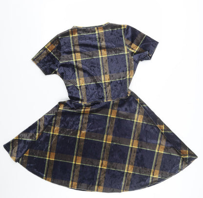 Look of the day Womens Multicoloured Plaid Velour T-Shirt Dress  Size 10