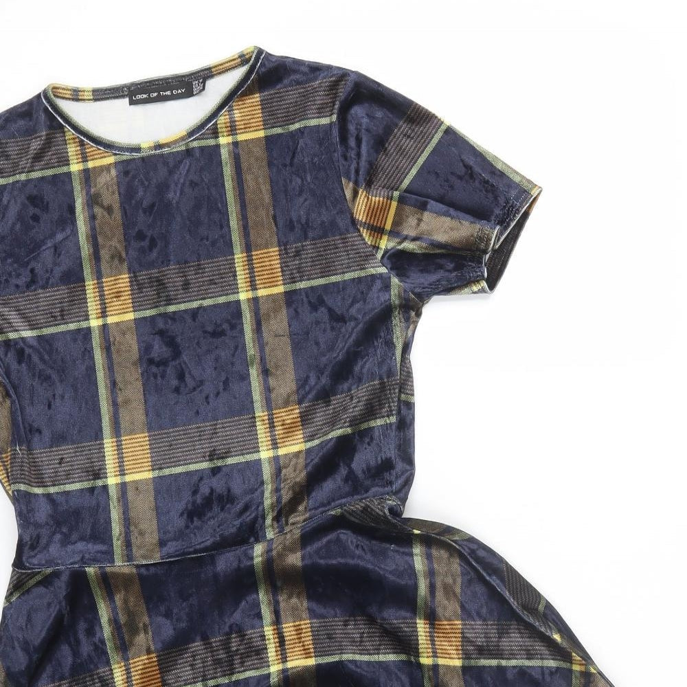 Look of the day Womens Multicoloured Plaid Velour T-Shirt Dress  Size 10