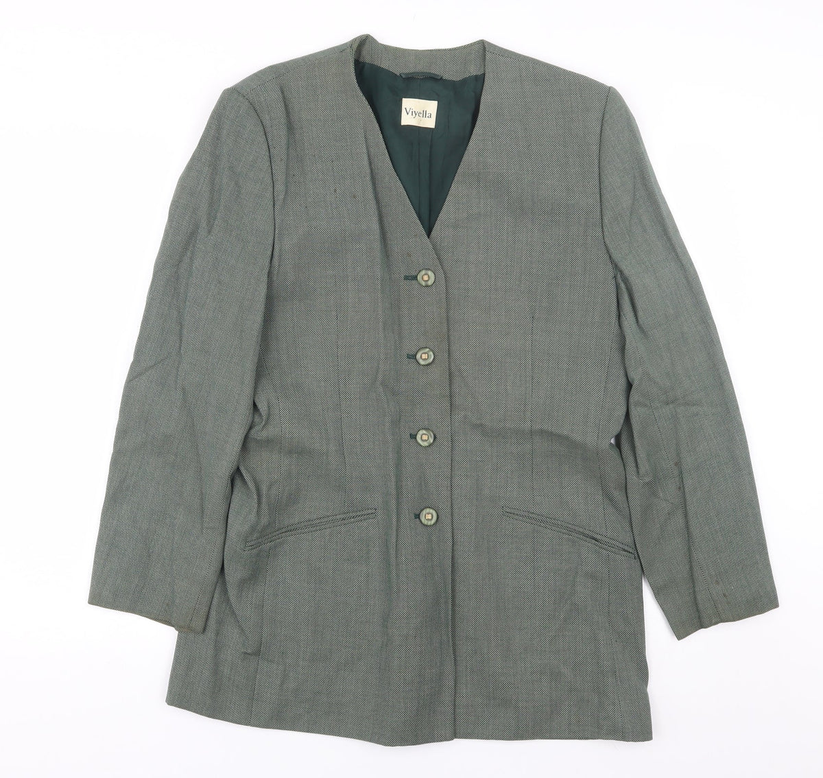 Additional front view of Vityella women’s green polka dot jacket suit, size UK 14