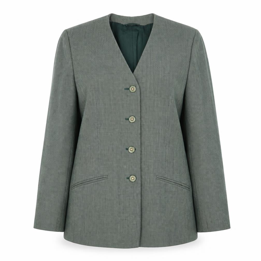 Front view of Vityella women’s green polka dot jacket suit, size UK 14