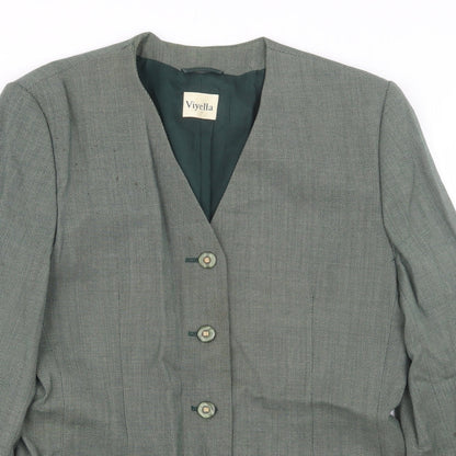 Close-up detail of Vityella women’s green polka dot jacket suit, size UK 14