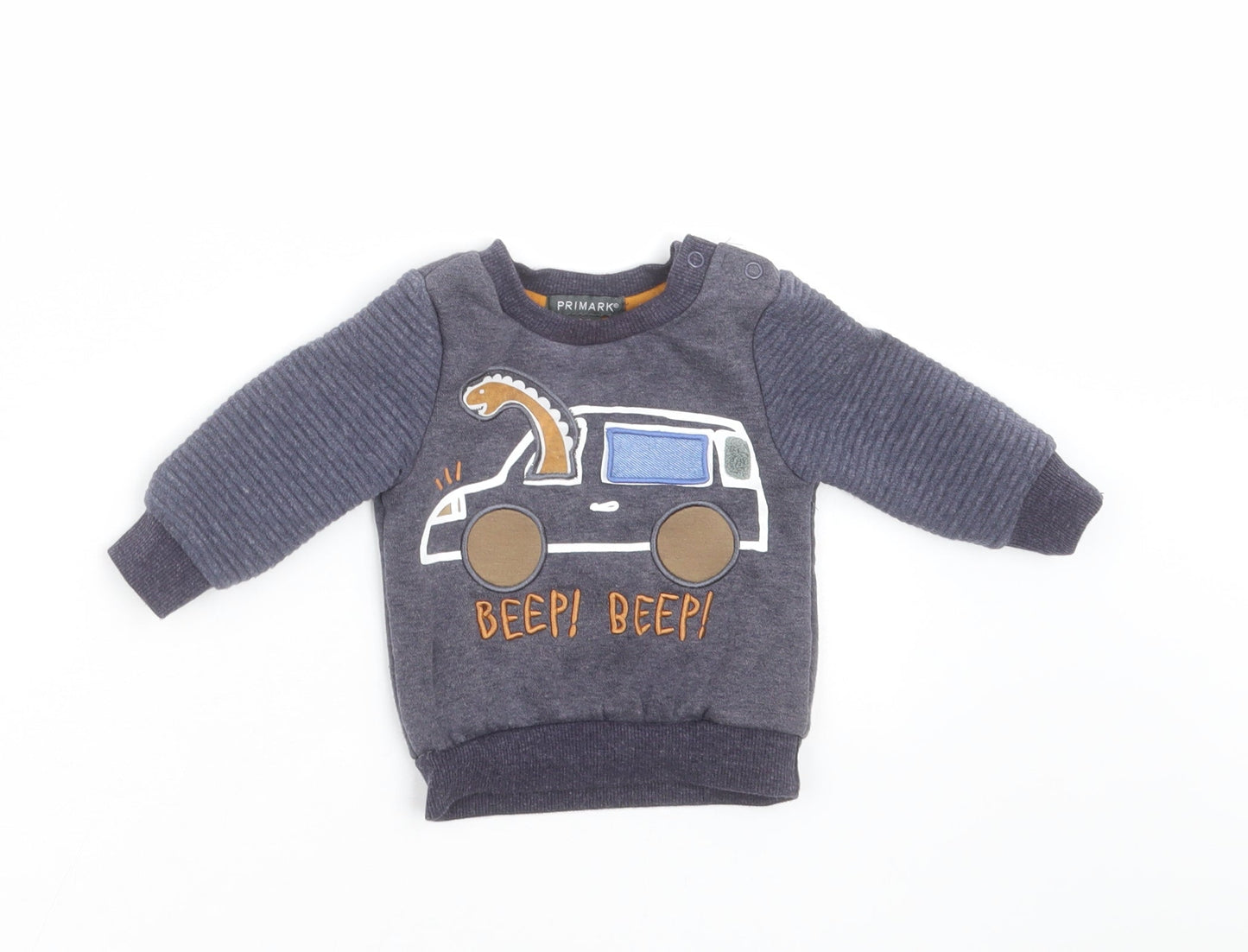 Primark Boys Blue   Pullover Jumper Size 3-6 Months  - dinosaur, car