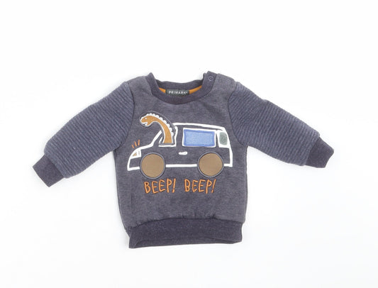 Primark Boys Blue   Pullover Jumper Size 3-6 Months  - dinosaur, car