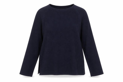 Front view of nowrain women’s blue striped knit jumper, size XL