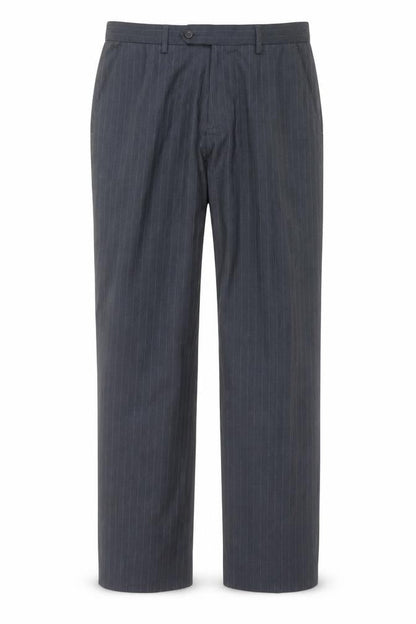 Front view of George men’s blue striped trousers, size 32, in, 28-inch leg