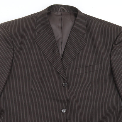Close-up detail of RGA men’s brown striped jacket suit jacket, size 46