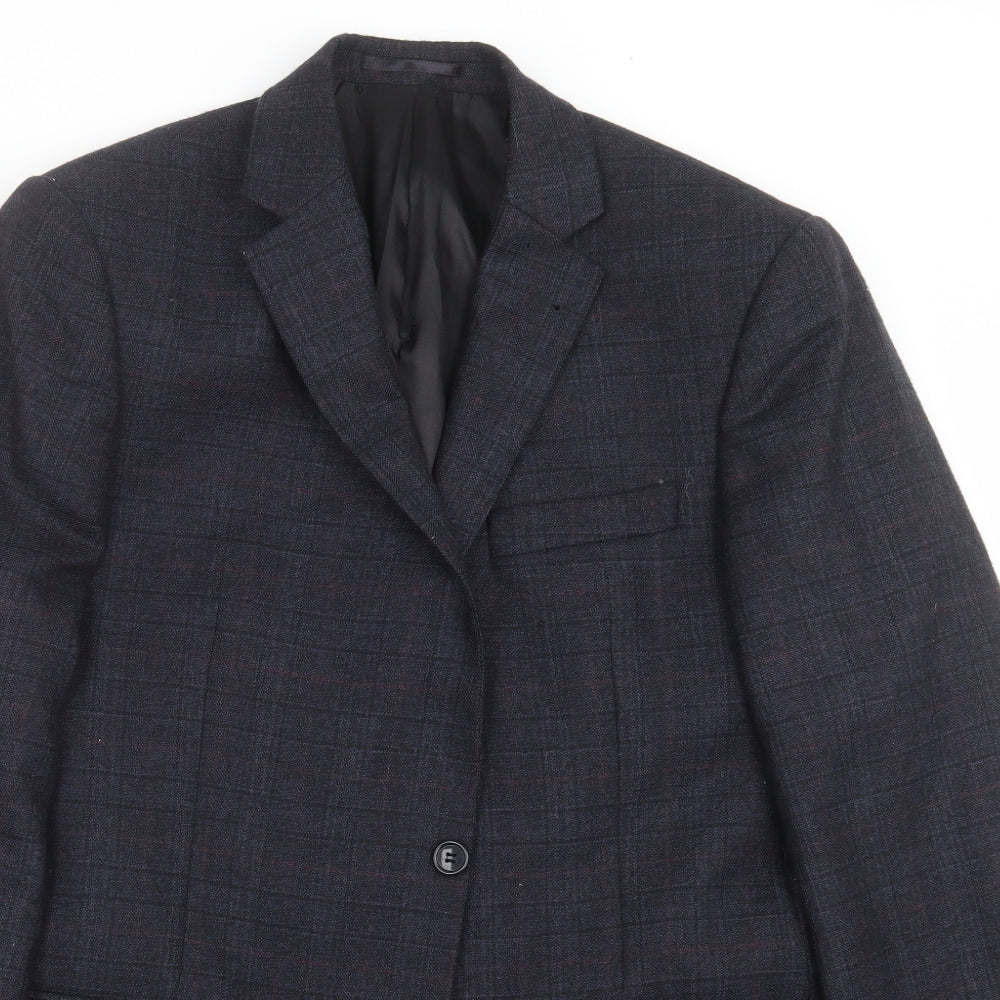 Close-up detail of ALFREDO men’s blue check jacket suit jacket, size 46
