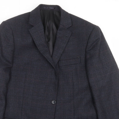 Close-up detail of ALFREDO men’s blue check jacket suit jacket, size 46