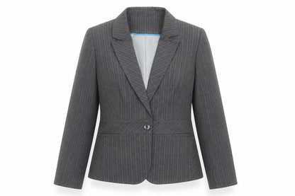 Front view of shopdirect women’s grey striped jacket suit jacket, size UK 16