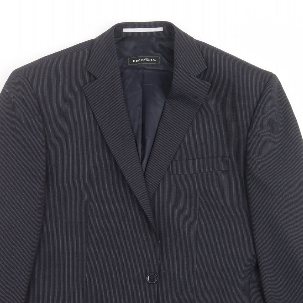 Close-up detail of MODERN MIX men’s blue striped jacket suit jacket, size 40