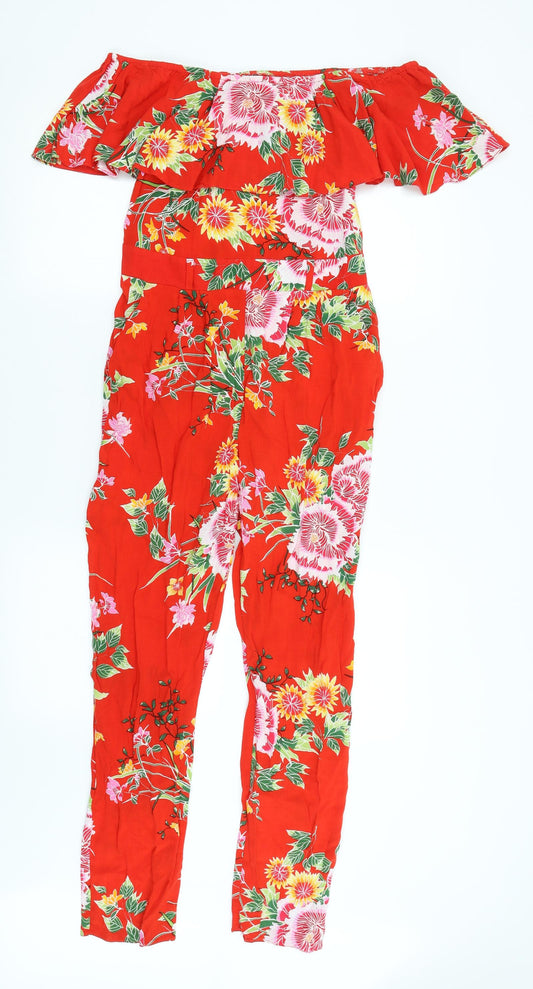 Dorothy Perkins Womens Red Floral  Romper One-Piece Size 8 L25 in