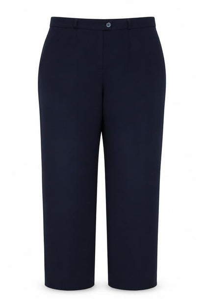 Front view of DELMOD women’s blue trousers, size UK 18, 27-inch leg