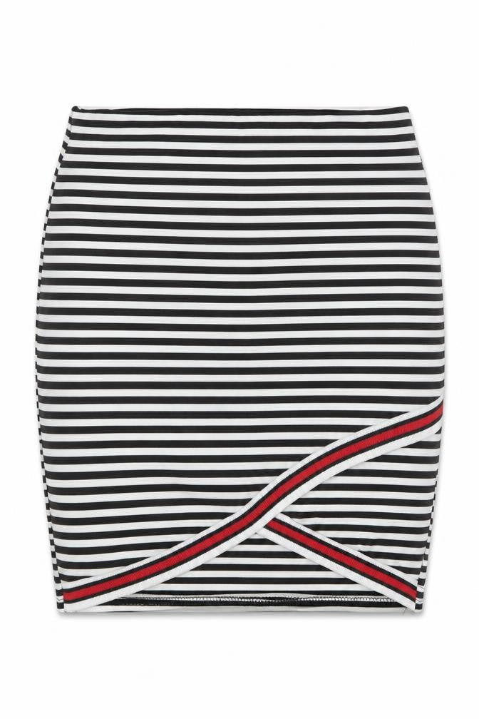 Front view of Nikka women’s white striped straight & pencil skirt, size UK 10