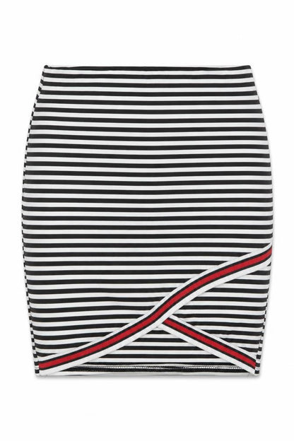 Front view of Nikka women’s white striped straight & pencil skirt, size UK 10