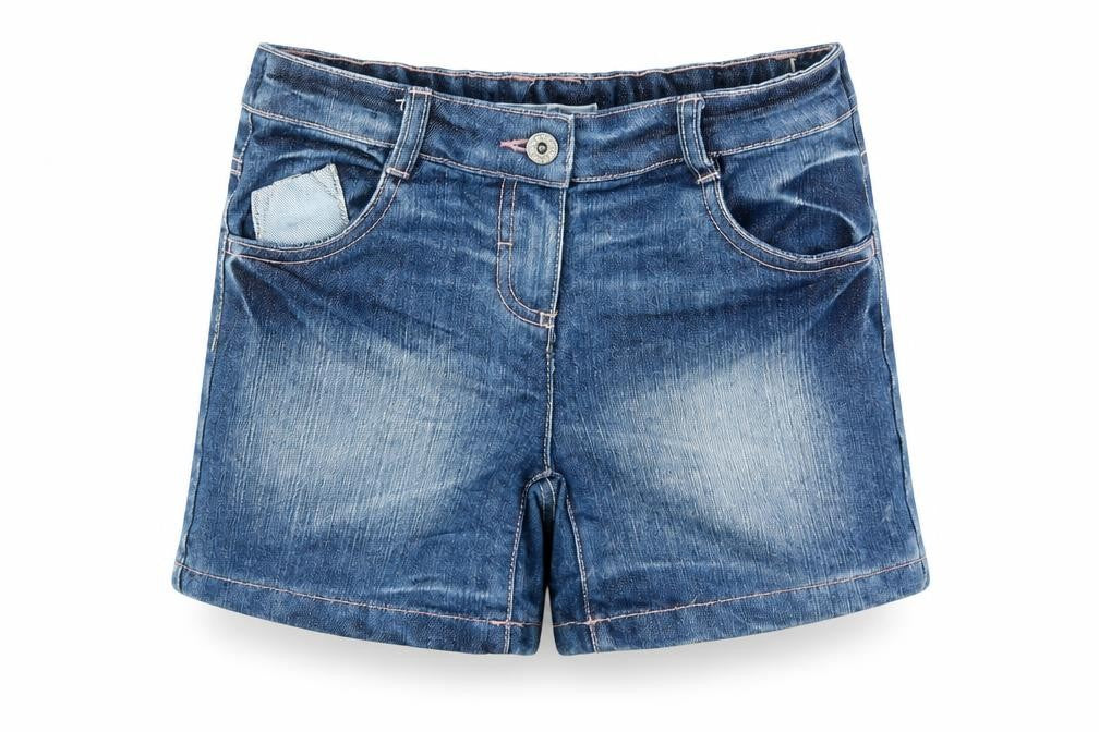 Front view of Freespirit girls’ blue mom shorts, size 7, years