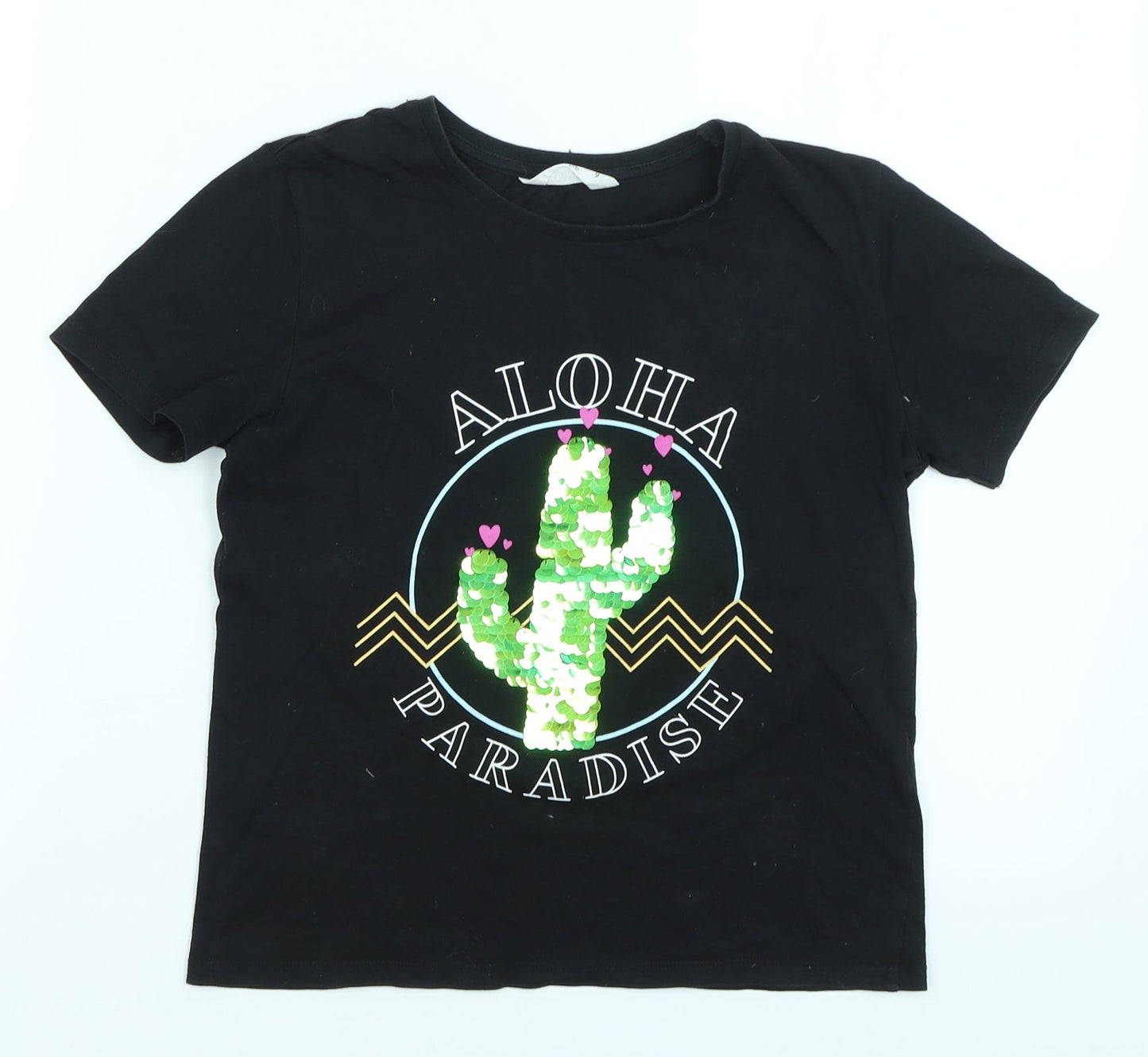 Candy Couture Girls Black   Basic T-Shirt Size 9 Years  - Aloha Paradise